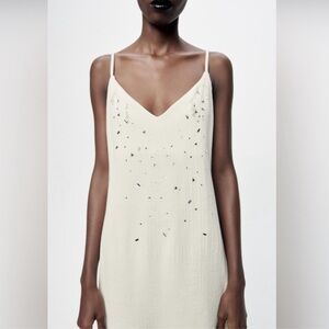 Zara White Sleeveless Top with jeweled Accents